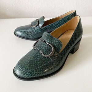 NWOT Naturalizer Pascal Shoes 8.5 W/EU 38.5 Green Snakeskin Buckle Bit Heels